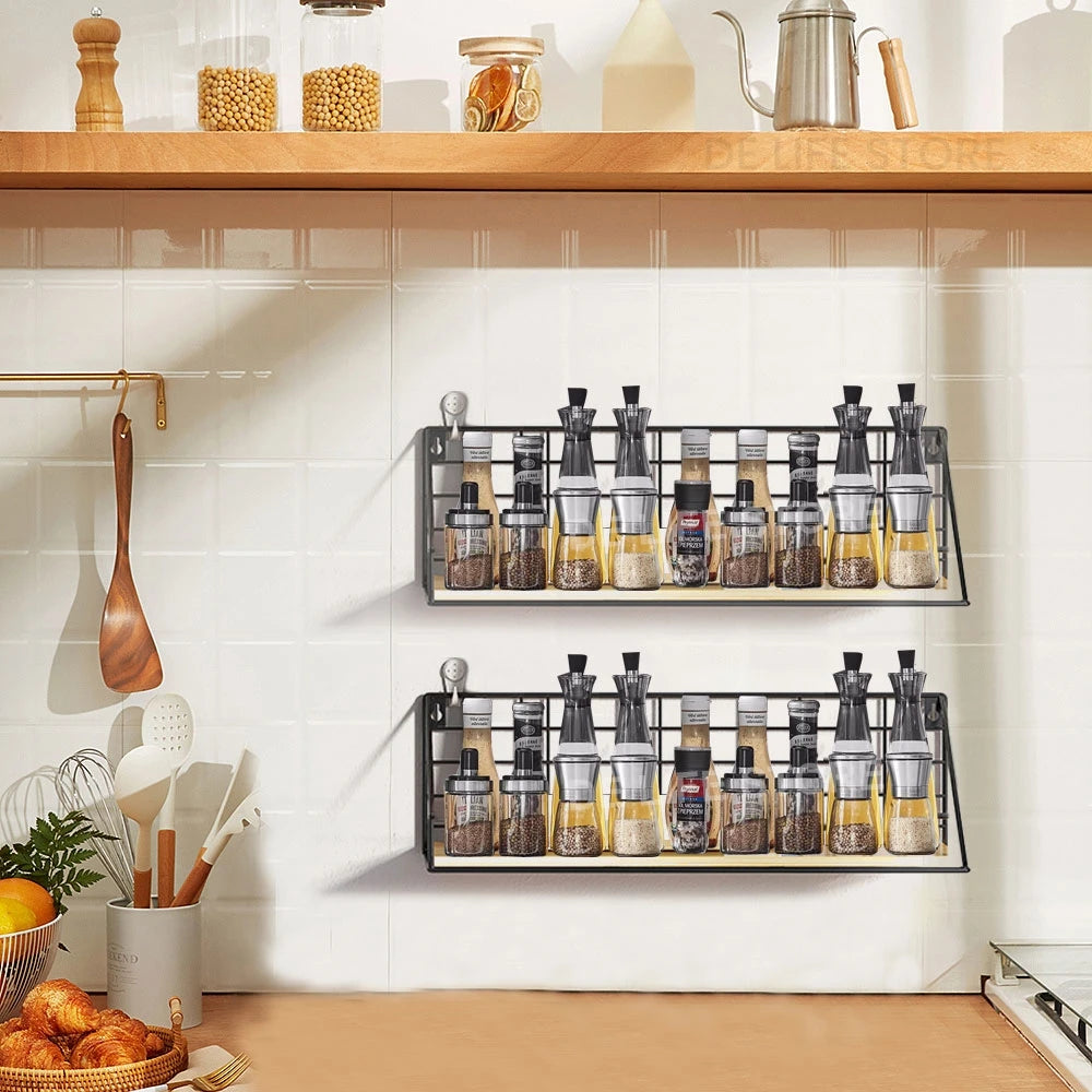 Wall-Mount Metal & Wood Spice Rack