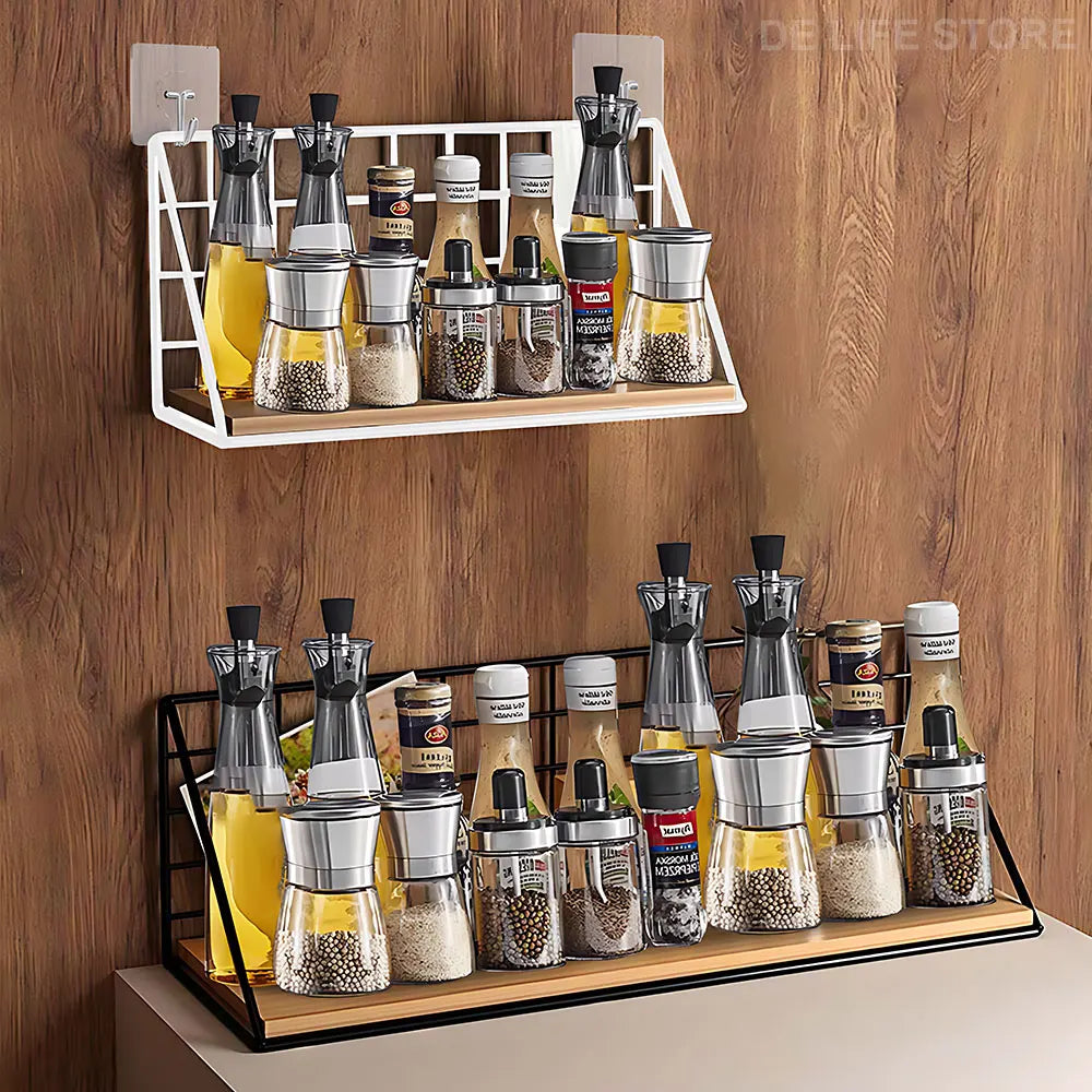 Wall-Mount Metal & Wood Spice Rack